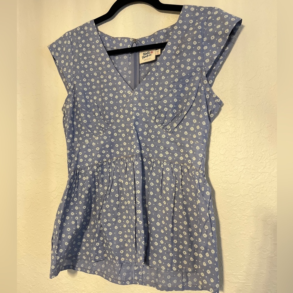 Blue V-Neck Blouse